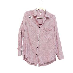 Free People Women's Button Down Shirt Sz XS No Limits Striped Pocket Split Back